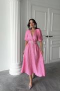 Pembe Işıltılı Kemerli Kruvaze Elbise resmi